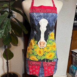 Whimsical Cow and Sunflower Apron